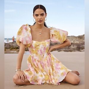 Bardot Pink and Yellow Floral Mini Dress